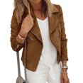 thumbnail image 2 of Koszal Office Lady Solid Color Long Sleeve Lapel Zip Blazer Jacket Slim Fit Short Coat, 2 of 6