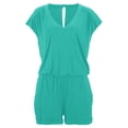thumbnail image 1 of Wosthever Mono de verano liso de algodón con cuello en V para mujer, mono de manga corta para niña Deportes acuáticos Azul S, 1 of 5