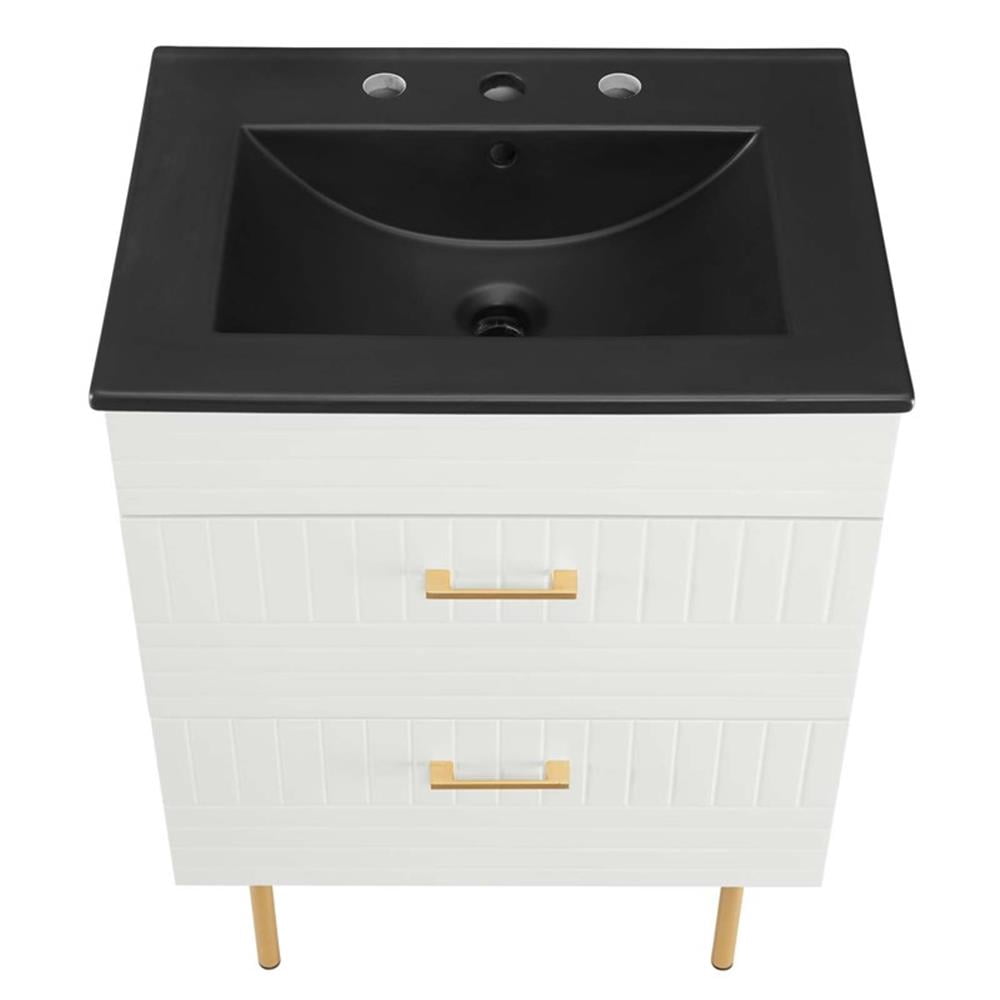 Modway Daybreak 24" Rubberwood MDF Particleboard Bathroom Vanity - White/Black