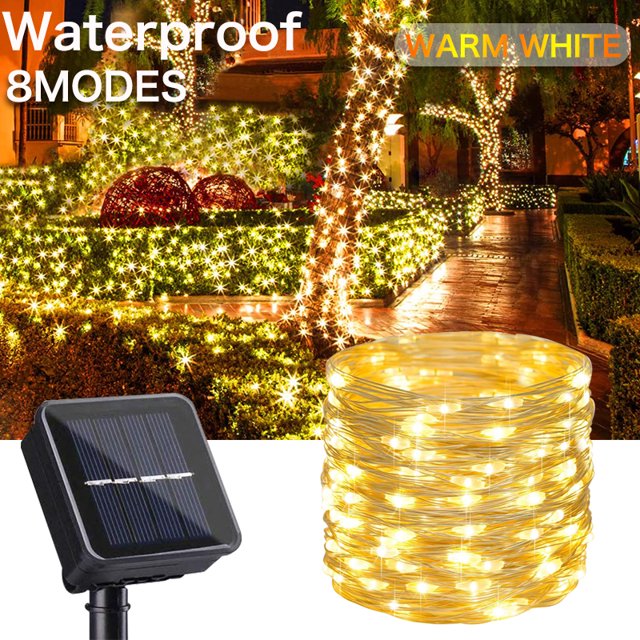 Guirnalda de luces alimentada por energía Solar Ultra larga de 1000LED, guirnalda navideña impermeable de cobre para exteriores, decoración para fiesta de jardín, 100M/50M/10M/5M