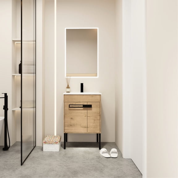 24-inch Vanity with Scratch-resistant Ceramic Sink, Adjustable Shelf - Wall-mounted or Floor-standing for Bathroom Organization
