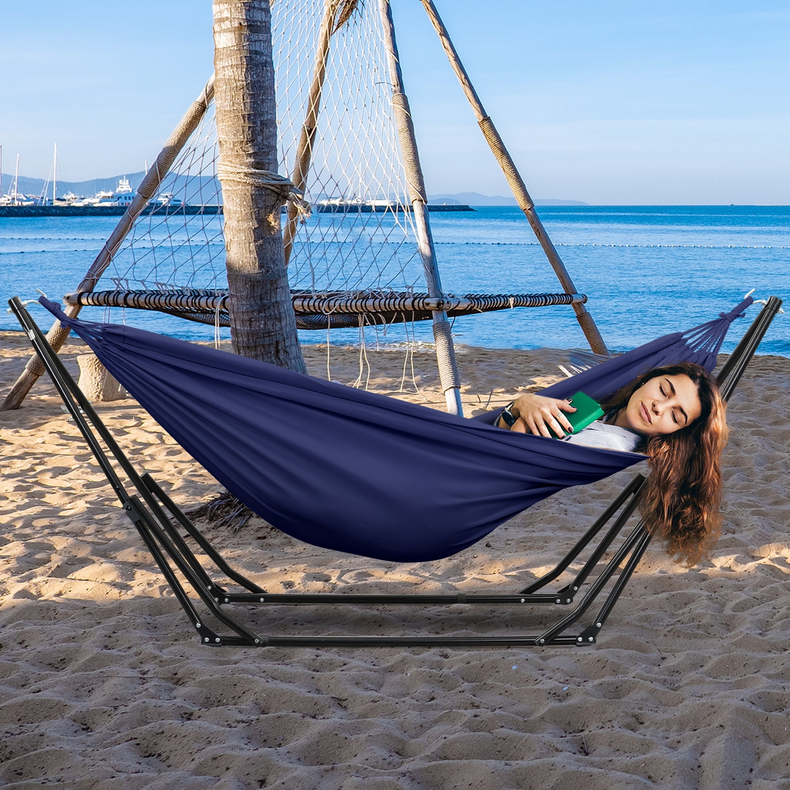 Ainfox 2 in 1 Hammock and Swing Chair with Stand, 550 lbs Capacity，Blue