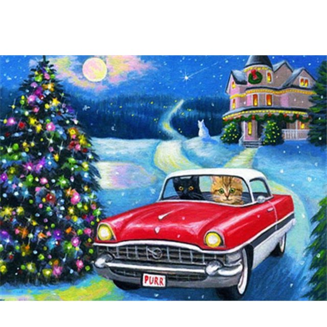 Cuadros Decorativos 5D coche gato mosaico diamante pintura dibujo completo redondo taladro DIY arte artesanías JShteea Nuevos Originales