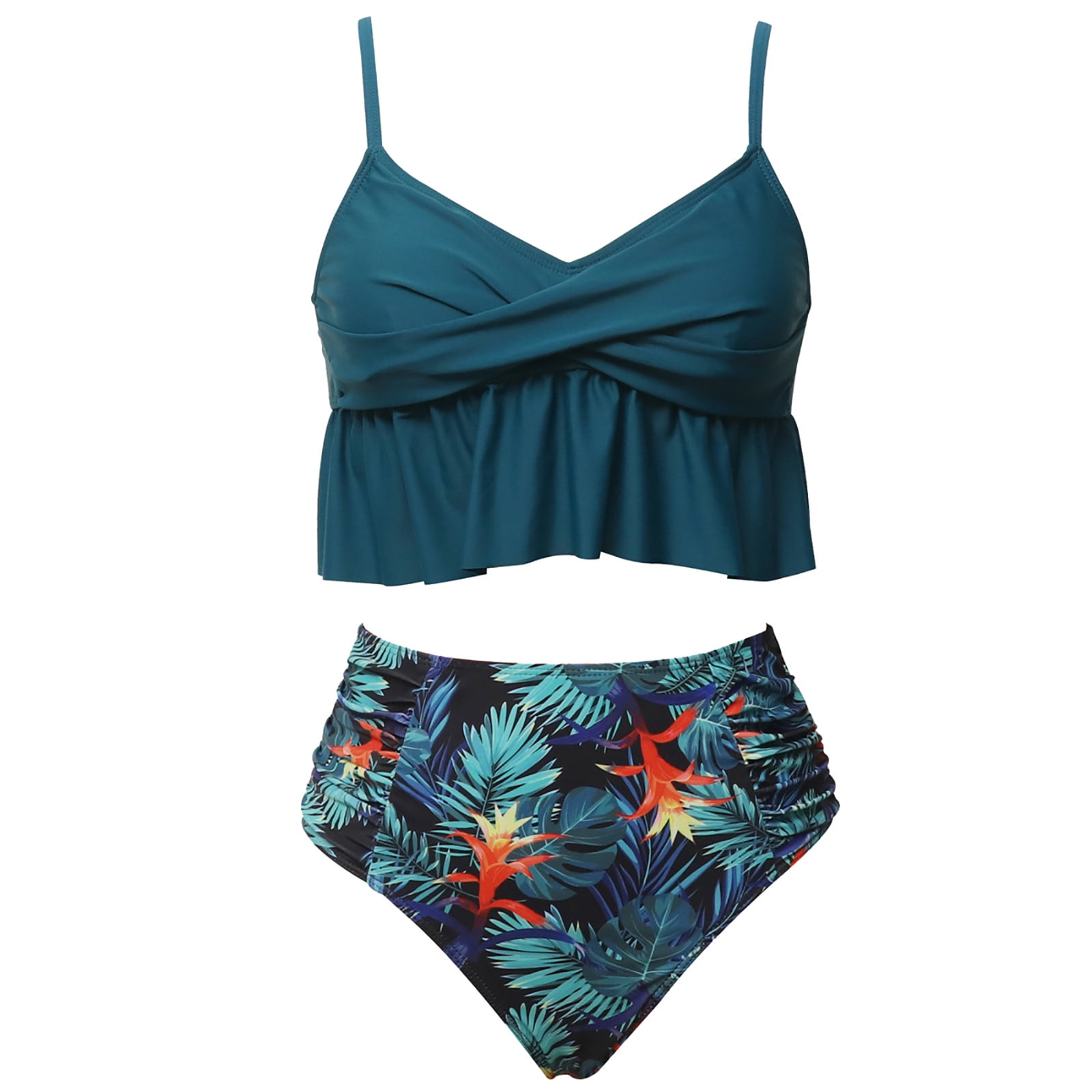 Zlekejiko Parent Ladies Swimsuit Bikini Mother Print Child Split Leaf