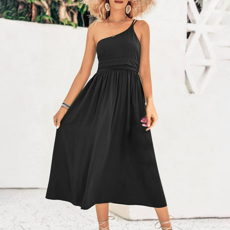 Women's Summer Sleeveless One Shoulder Dress Boho Floral Print Midi Dress High Waist A-Line Flowy Beach Sundress - Walmart.com Women's Summer Sleeveless One Shoulder Dress Boho Floral Print Midi Dress High Waist A-Line Flowy Beach Sundress - Walmart.com