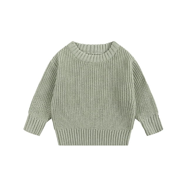 MIASHUI Chandails pour Garçons et Filles, Col Rond, Manches Longues, Chandail-Over, Couleur Unie, Tricoté, Vert Armée, 6-12 Mois