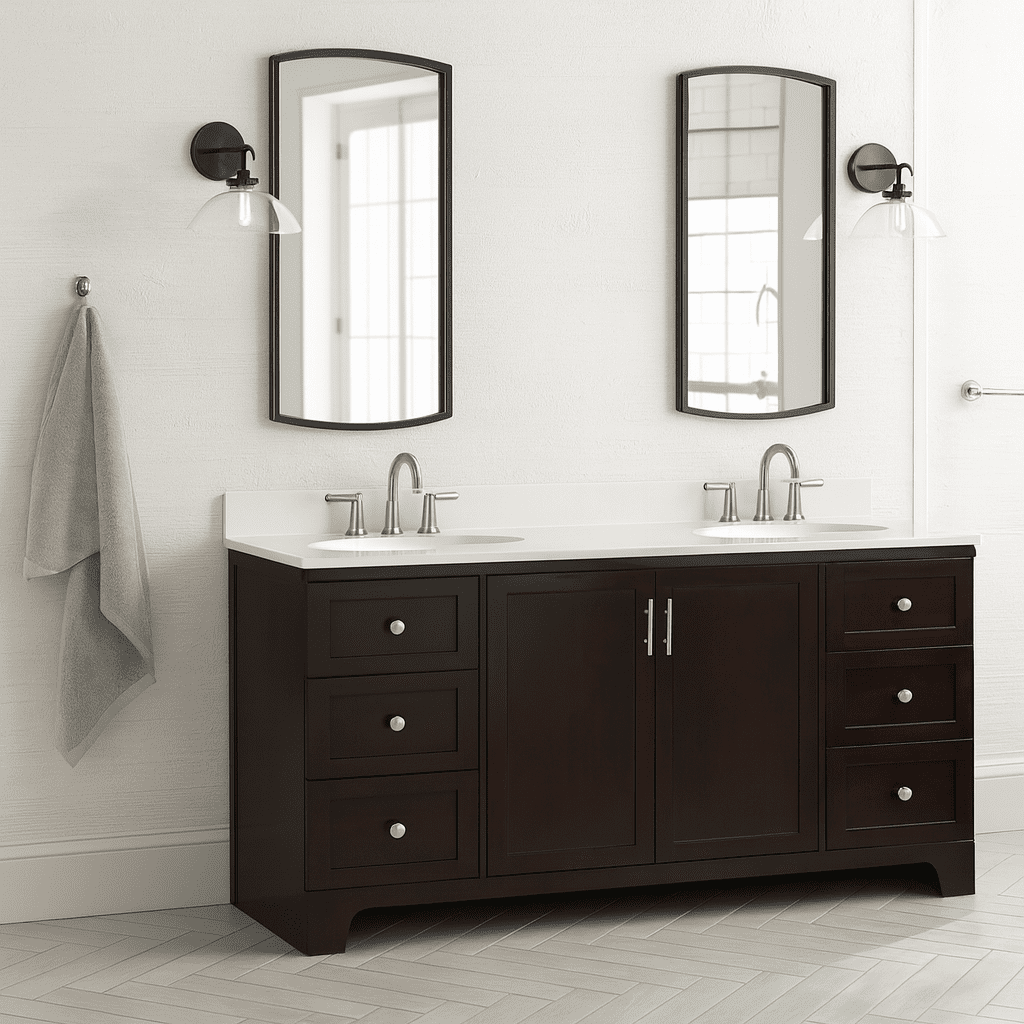 Design House 61" x 22" Cultured Marble Ivory Swirl Double Sink Vanity Top with Backsplash and Pre-Drilled 4" Centersets
