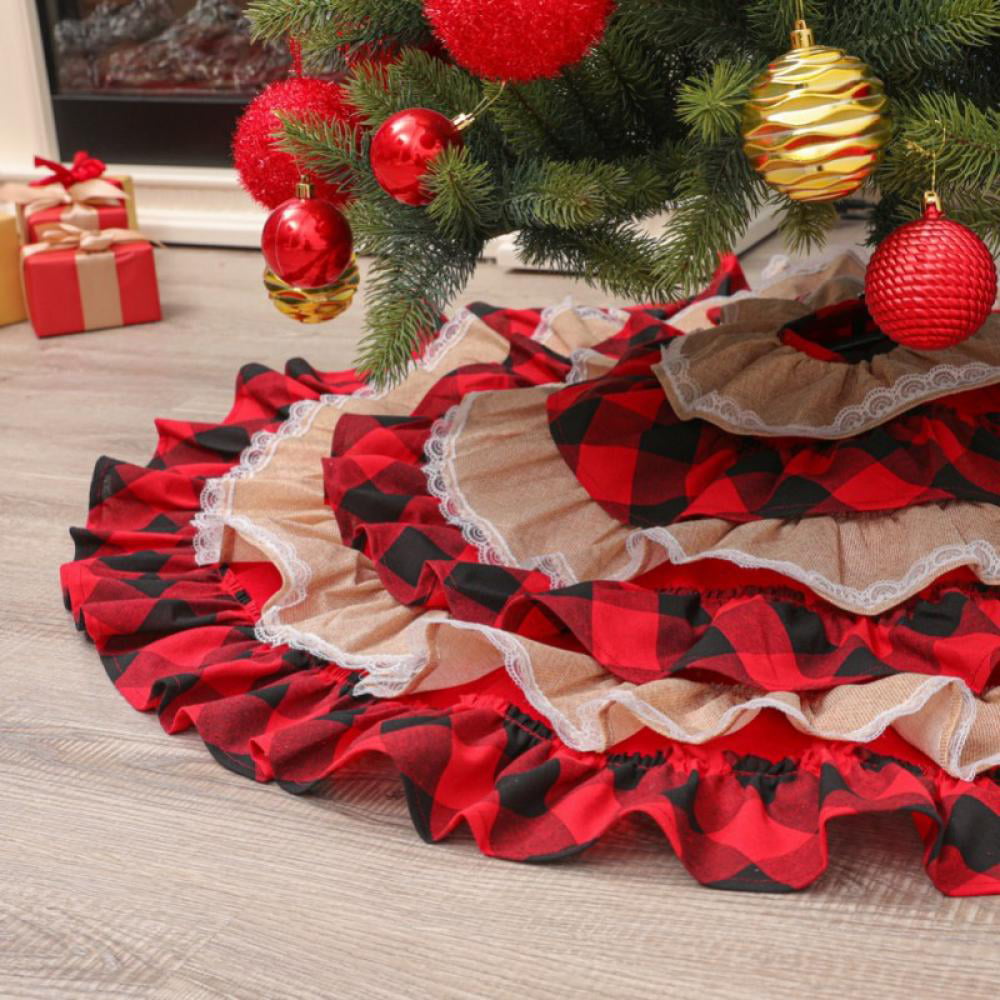Details about   48" Ruffled Christmas Tree Skirt Red Black Buffalo Check Tree Skirt Xmas Decor 