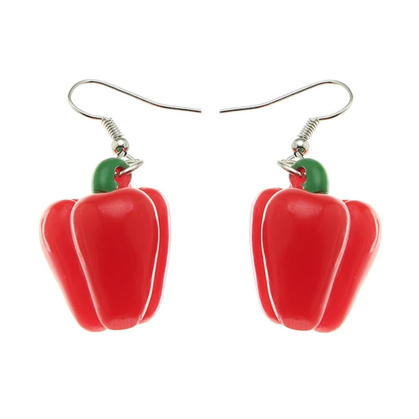 1 par de pendientes de chile simulado con diseño de pimiento rojo de dibujos animados. Joyas decorativas para las orejas.