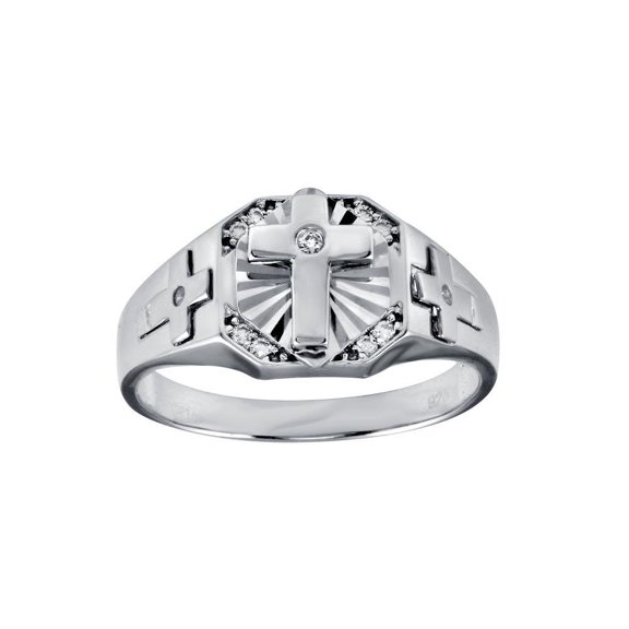 Rhodium Plated 925 Sterling Silver Christian Cross Ring Band White CZ Jewelry Female Size 10