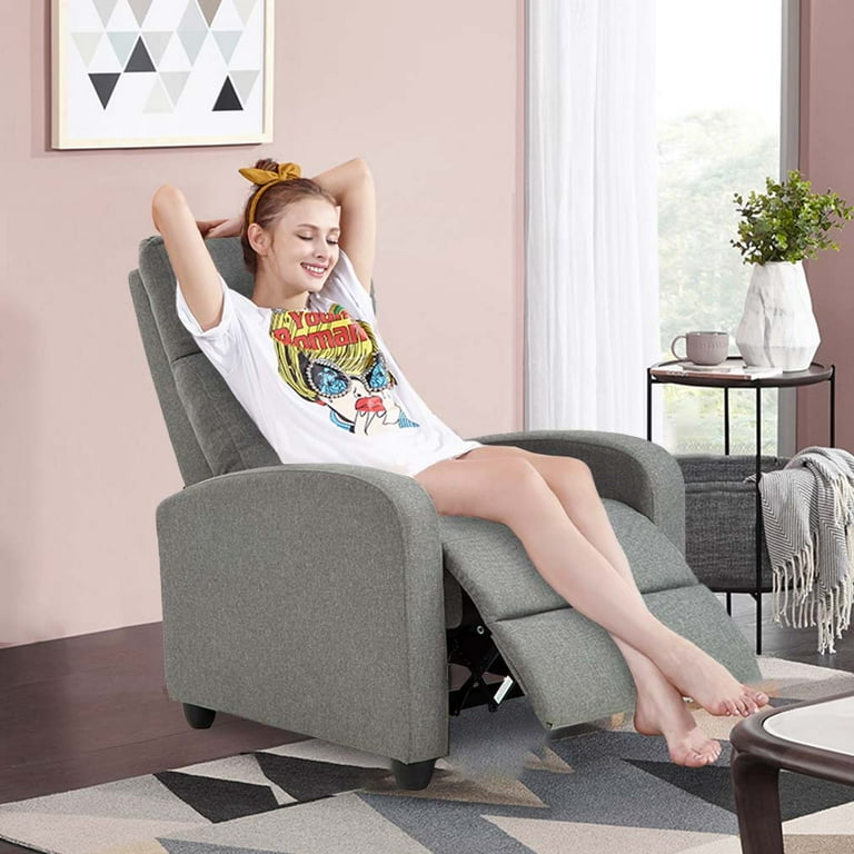 FDW Recliner Chair with Fabric Padded Seat Backrest Grey