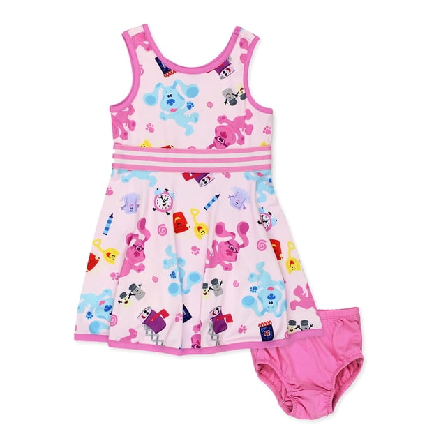 Blue's Clues & You Vestido ultrasuave entallado y acampanado para niñas pequeñas (rosa bebé de 24 meses)