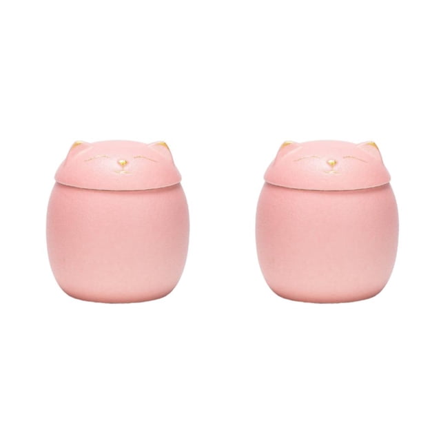 Transemion Portable Moisture-proof Ceramic Tea Jar Large Capacity And Cute Sturdy And Durable Ceramics Cat Form Ceramic Tea Jars pink 150ml 2Set