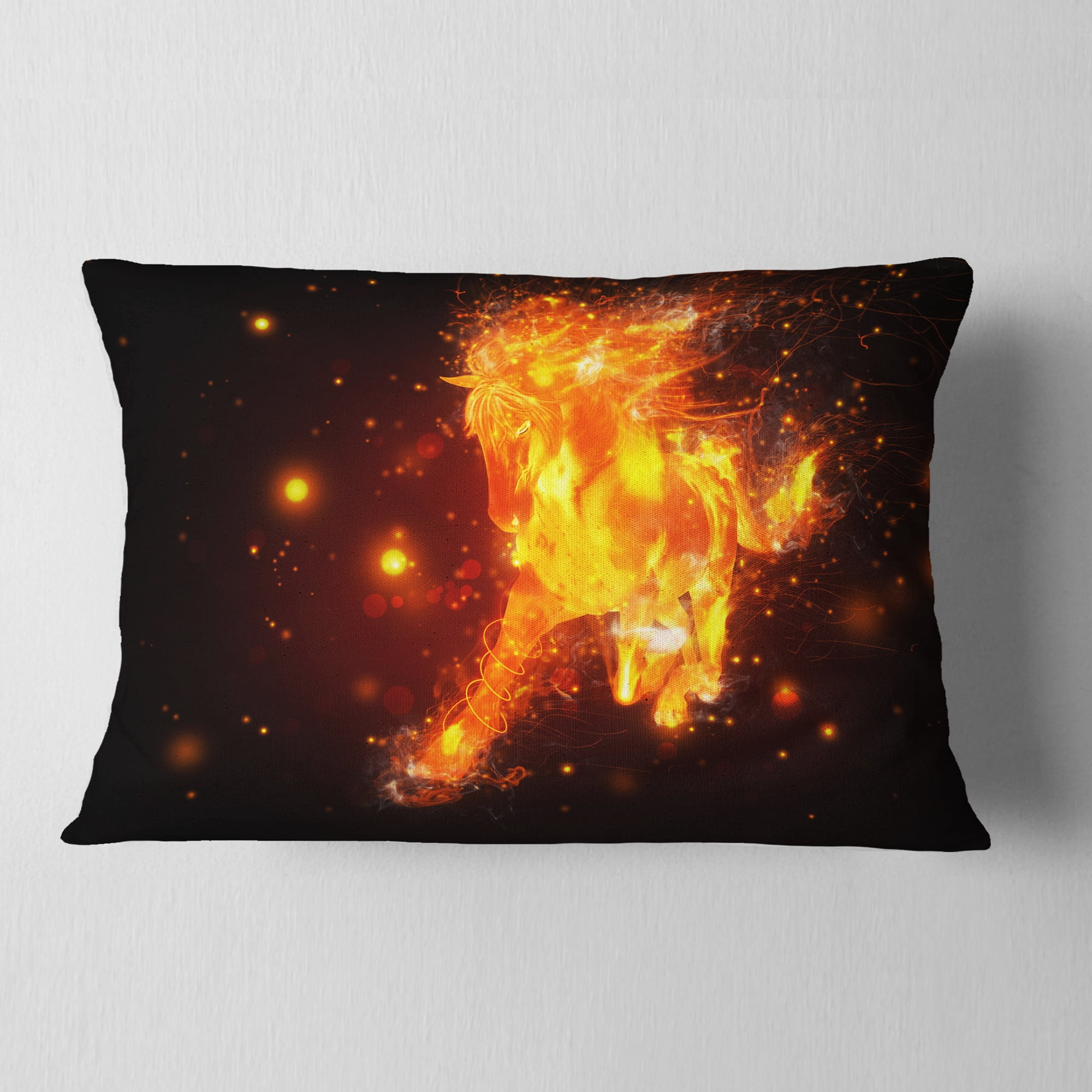 Designart Abstract Running Fire Horse - Animal Throw Pillow - 12x20