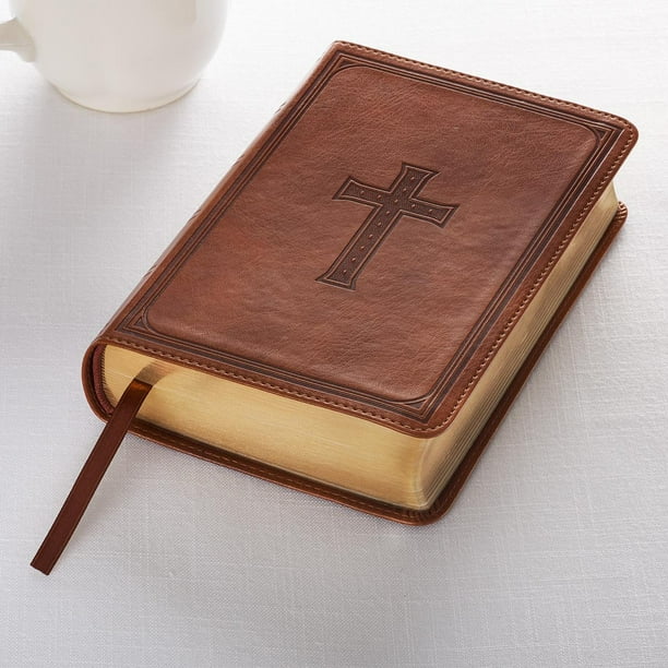 Kjv holy bible large print compact medium brown faux leather red letter edition king james 