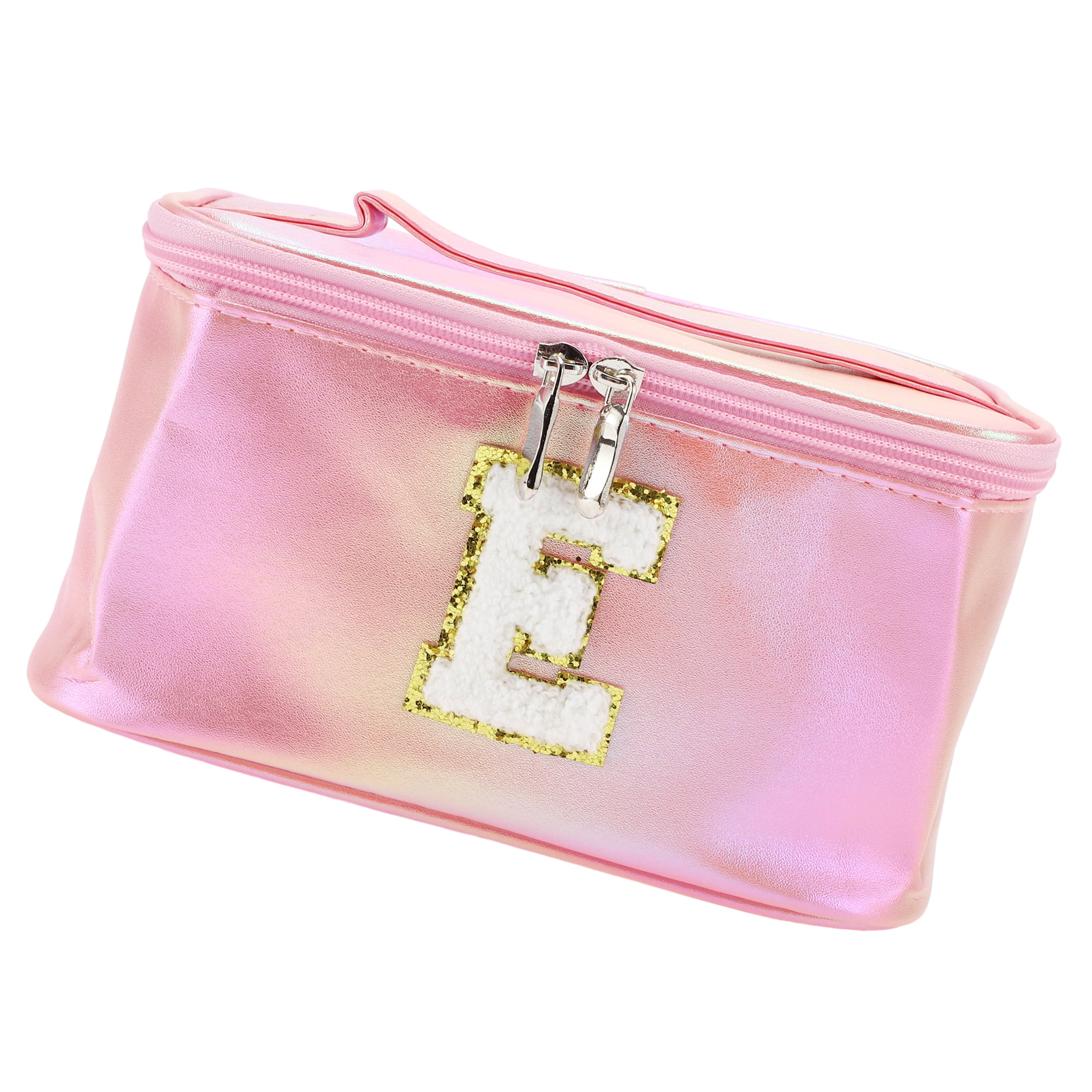 Unique Bargains 1 Pc Women Square Letter E Makeup Bag for Vacation Outdoor Activities Pink
