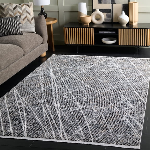 Safavieh Mila Deforrest Distressed Polyester Area Rug, Ivory/Gray Black, 5'3" x 7'6"
