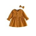 thumbnail image 1 of FOCUSNORM Tenues d'Automne 2 Pcs pour Filles Tout-Petits, Robe à Boutons Col en V + Nœud pour Cheveux, 1 of 9