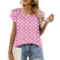 thumbnail image 2 of CFLVAEK Summer Blouse for Women Dressy Dressy Dressy Casual Petal Sleeve Shirts Elegant Polka Dot Print Blouses Loose Fit V Neck Tunic Tops Pink XXL, 2 of 6