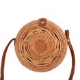 thumbnail image 1 of Round Bag In Hand Woven Rattan Shoulder Strap Leather Hand Chic Natural, 1 of 5