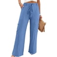 thumbnail image 2 of Yuanlook Women's Yoga Cargo Pants, Crinkle Fabric with Drawstring Waist & Wide Leg Fit, S-XXL, 2 of 6