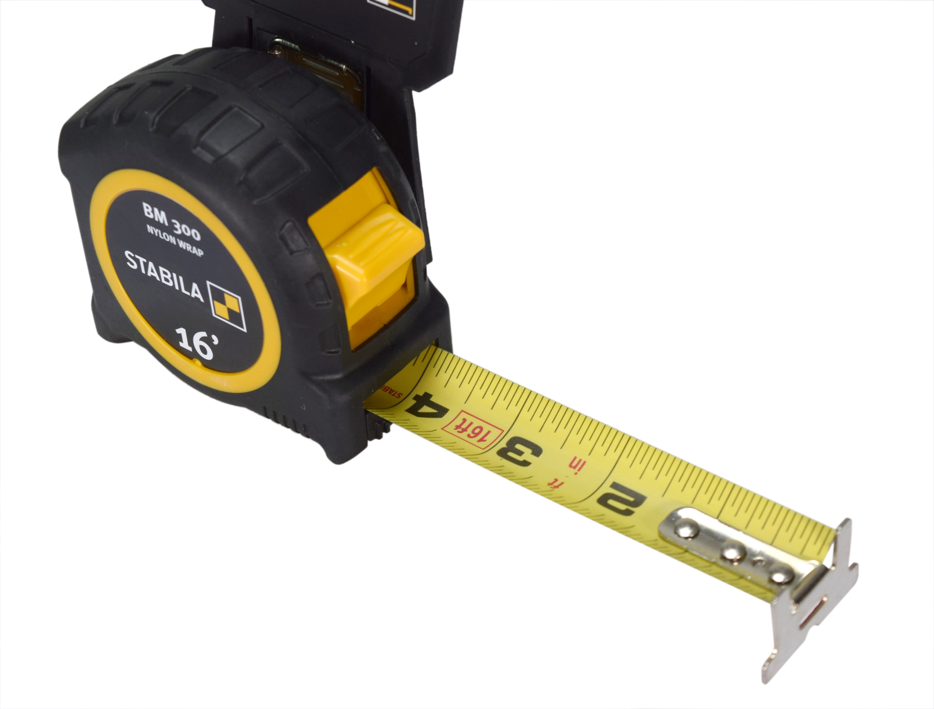 Stabila 30516 BM 300 Imperial Scale 16 Feet Pocket Tape Measure - Shatterproof PC/ABS Housing, NYLON-WRAP Blade, SPIKES Hook, Double-Sided Scale