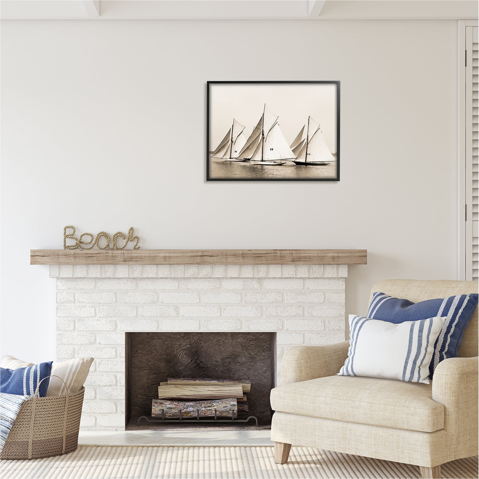 Stupell Industries Vintage Sailboat Fleet Transportation Photography Black Framed Art Print Wall Art, 30 x 24