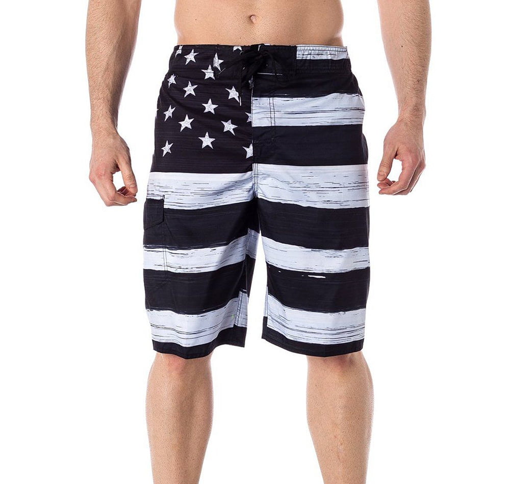 Coolie USA American Flag Old Glory Mens B//W Patriotic Board Shorts Swim Trunks