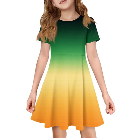 XADYUY Cute Sundresses Dresses for Girls 10-12 Casual A-Line Short Sleeve Midi Dress Gradient Sundresses Crew Neck Swing Dresses with Pockets,12-13Years,Yellow
