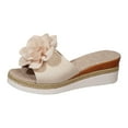 thumbnail image 5 of Flower Dress Sandals for Women 2025 Trendy Boho Summer Peep Toe Platform Slip on Espadrilles Wedge Slides, 5 of 8
