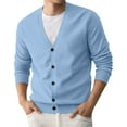 thumbnail image 2 of QHRMKOG Mens Cardigan Sweater Solid Color Long Sleeve V Neck Cardigans Relaxed Fit Warm Button Up Cardigan Sweaters Autumn Casual Knitted Sweaters Blue XL, 2 of 4