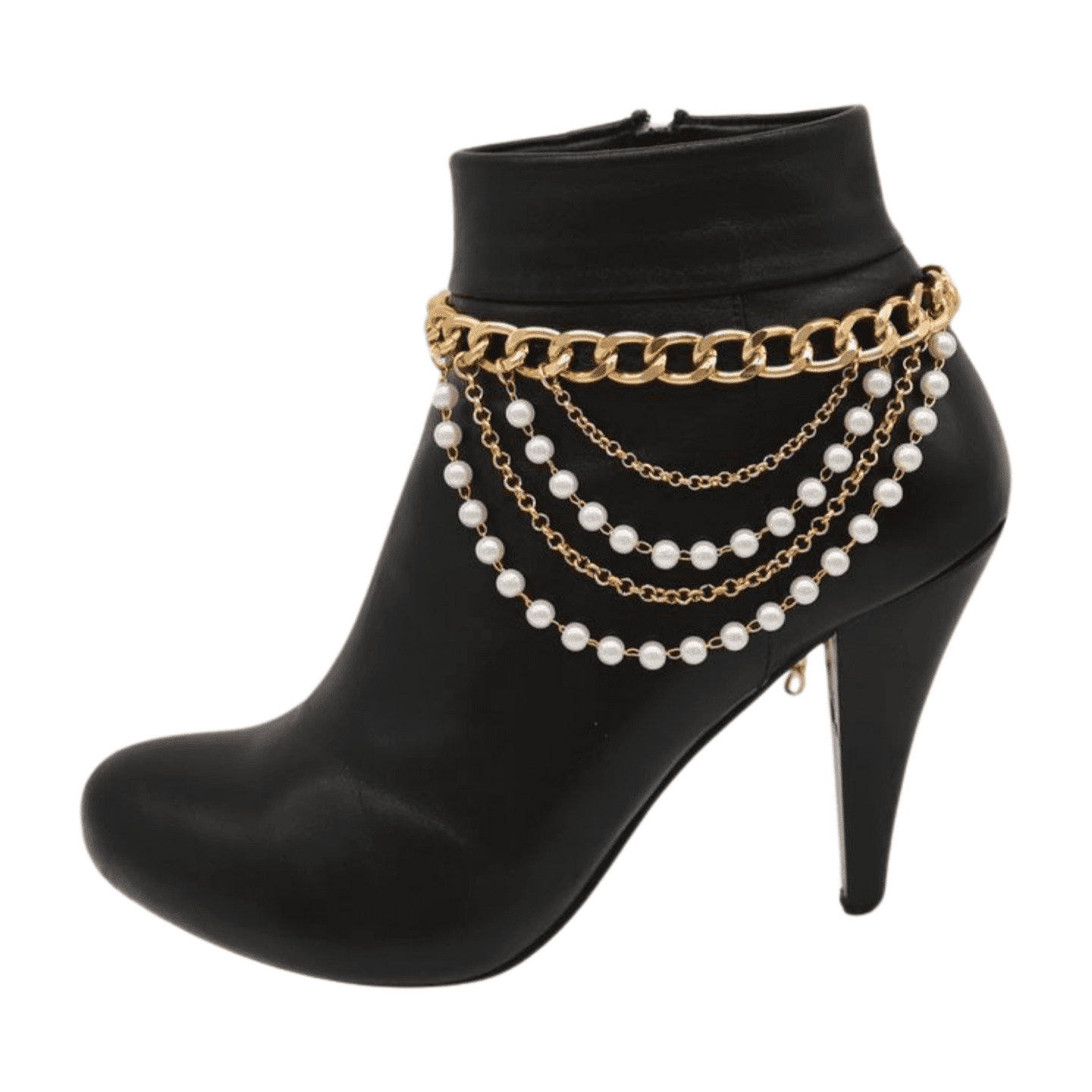 Women Gold Metal Western Boot Chain Bracelet Shoe Anklet Wave Pearl Beads z035