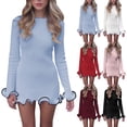 thumbnail image 3 of Women's Short Knitted Long-Sleeved Slim Fit Dress, 3 of 9