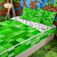 thumbnail image 3 of Meiyoeat Bright Green Pixelated Miners Zipper Full Size Comforter Sets with Fitted Sheet and 2 Pillowcases, Simple Square Tile Print Zipper Bedding Set,4pcs, 3 of 6