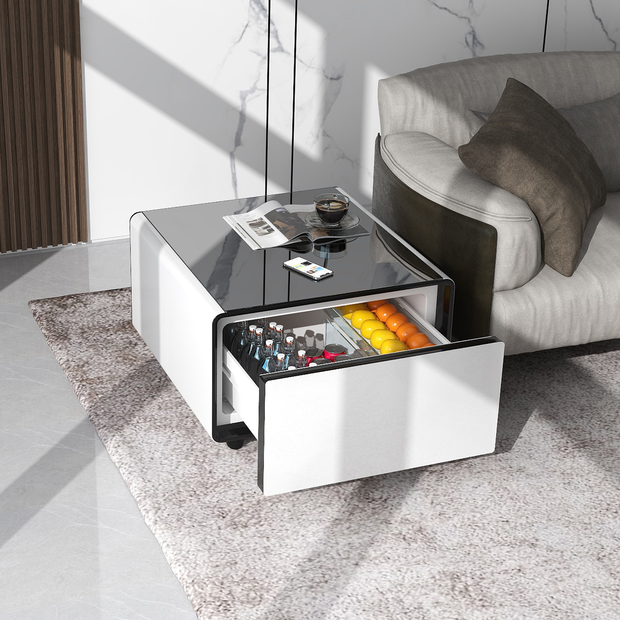 Livtab Smart Side Table with Fridge, Charging Station, End Table with ...