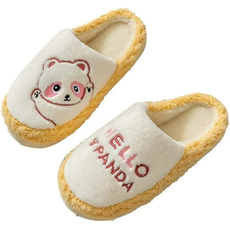 

CoCopeaunt Women Men Cute Panda Animal Fluffy Fur House Shoes Memory Foam Warm Soft Anti-skip Slippers Indoor