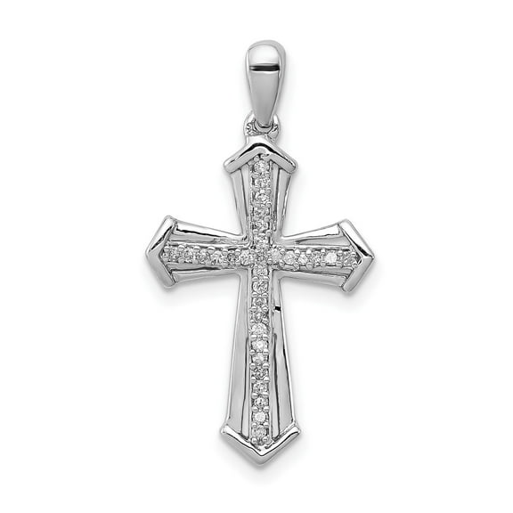 Sterling Silver Diamond Beveled Cross Pendant Necklace for Men and Women High Polish Religious Jewelry for Daily Wear and Spiritual Style