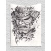 Kabuki Mask Decoration Tapestry, Warrior Samurai Drawing Angry Expression Historical Figure Artwork, Wall Hanging for Bedroom Living Room Dorm Decor, 60W X 80L Inches, Black White, by Ambesonne