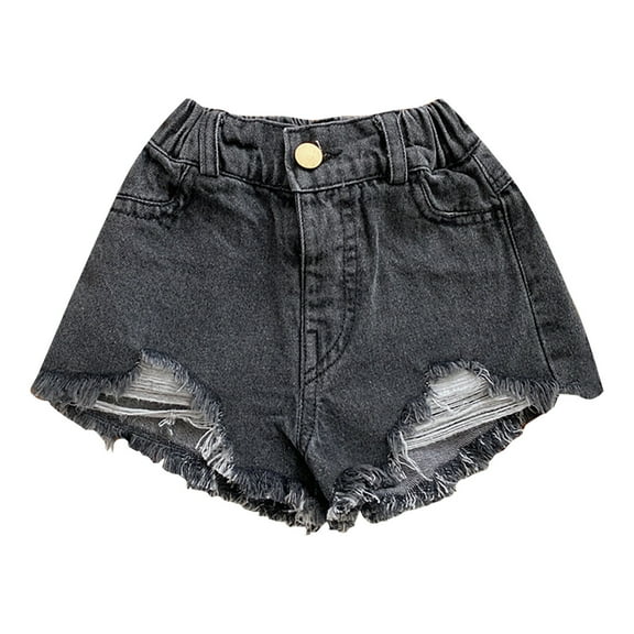 Toddler Shorts Kids Teen Girls Summer Y2K Distressed Denim Shorts Solid Ripped Daisy Dukes Girls Shorts Black 1 Years-2 Years