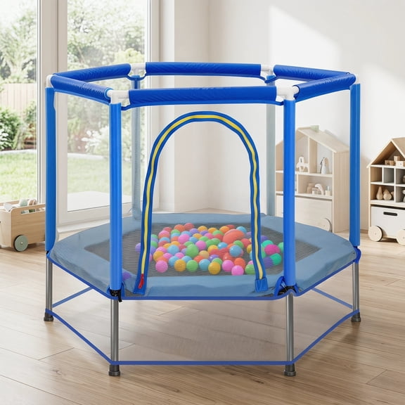 Zateety 55'' Toddlers Trampoline with Safety Enclosure Net and Balls, Indoor Outdoor Mini Trampoline for Kids