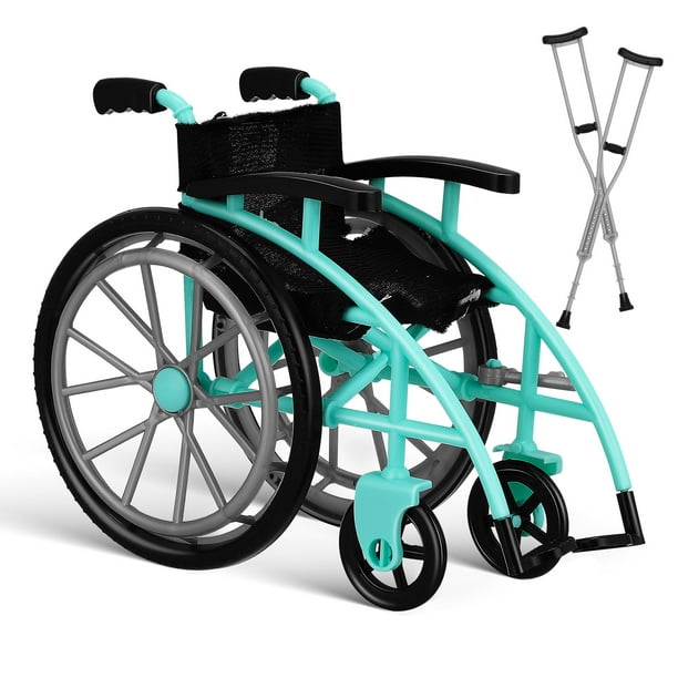 1 juego de silla de ruedas y muletas para muñecas, modelos en miniatura de sillas de ruedas y muletas.