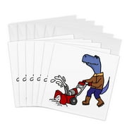 3dRose, Cute Funny T-rex Dinosaur using Snow Blower Cartoon, 6 Greeting Cards with envelopes