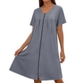 thumbnail image 2 of HBBIKVI Zip-Front House Dress for Women Comfort Short Sleeve Tunic Shift Dress with Ruched Detailing for Easy Relaxed Loungewear Style, 2 of 7