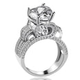 thumbnail image 4 of Uloveido Silver Tone Big Heart-Shaped Cubic Zirconia Wide Band Cocktail Ring with Tiny CZ Paved Cluster Rings Graduation (Size 9) Y429, 4 of 7