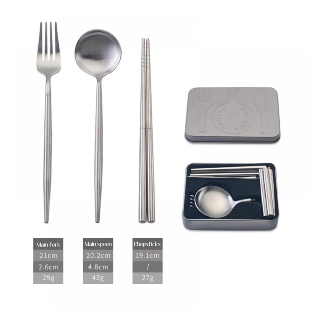 Reusable Chopsticks Tableware Stainless Steel Utensils Portable Case Picnic Set 