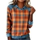 thumbnail image 1 of RKSTN Women's Plaid Print Sweatshirts Oversized Lapel Denim Patchwork Stitching Pullover Top Womens Casual Plus Size Turndown Collared Loose Long Sleeve T Shirts Trendy Retro Streetwear Sweatshirt, 1 of 5