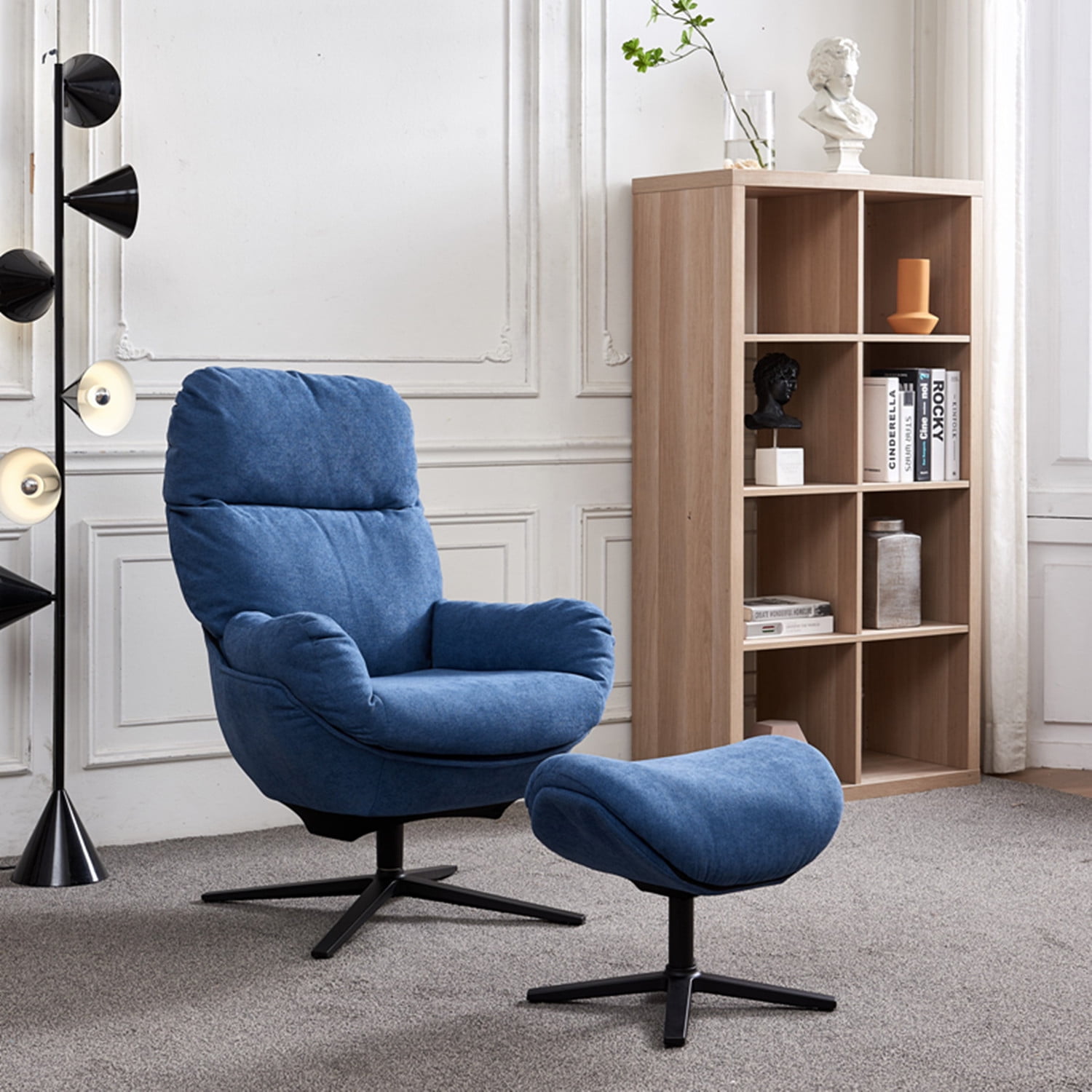 Glider Chair with Ottoman, Modern 360 Swivel Lounge Chair with Rocking