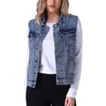 thumbnail image 1 of INSPIRE CHIC Gilet en Denim pour Femme à Boutons, Délavé et Usé, Veste en Jean Sans Manches avec Poches Gris Bleu G, 1 of 6