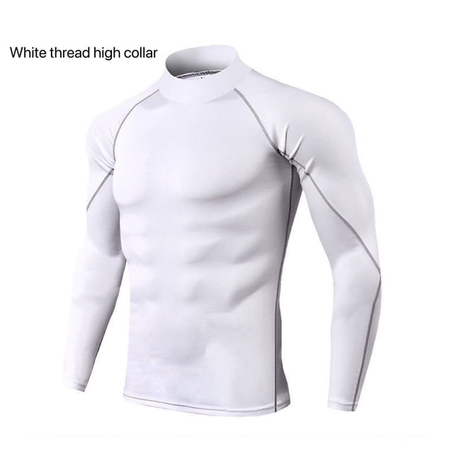 T-shirt de Course à Manches Longues pour Hommes, Col Roulé, Séchage Rapide, Évacuation de l'Humidité, Couche de Base Sportive