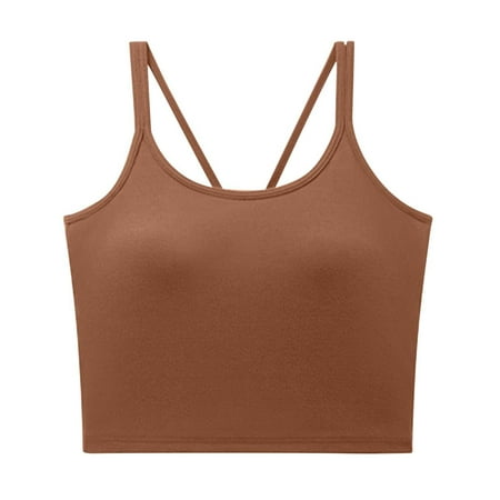 ShomPort Cotton Strappy Tank Tops with Built in Bra for Women Summer Longline Sports Bra Workout Athletic Camisole